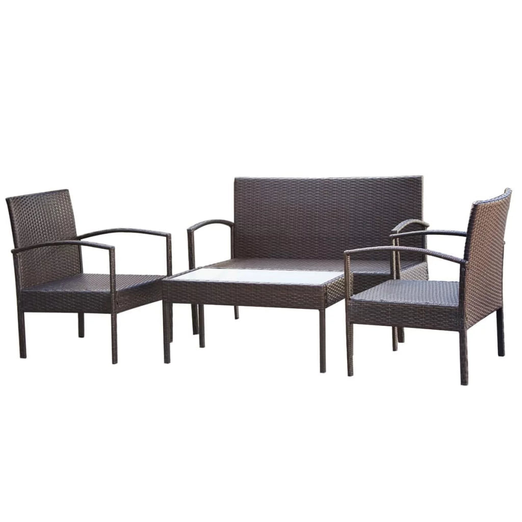 4 Piece Cream White Cushioned Poly Rattan Patio Lounge Set C223126