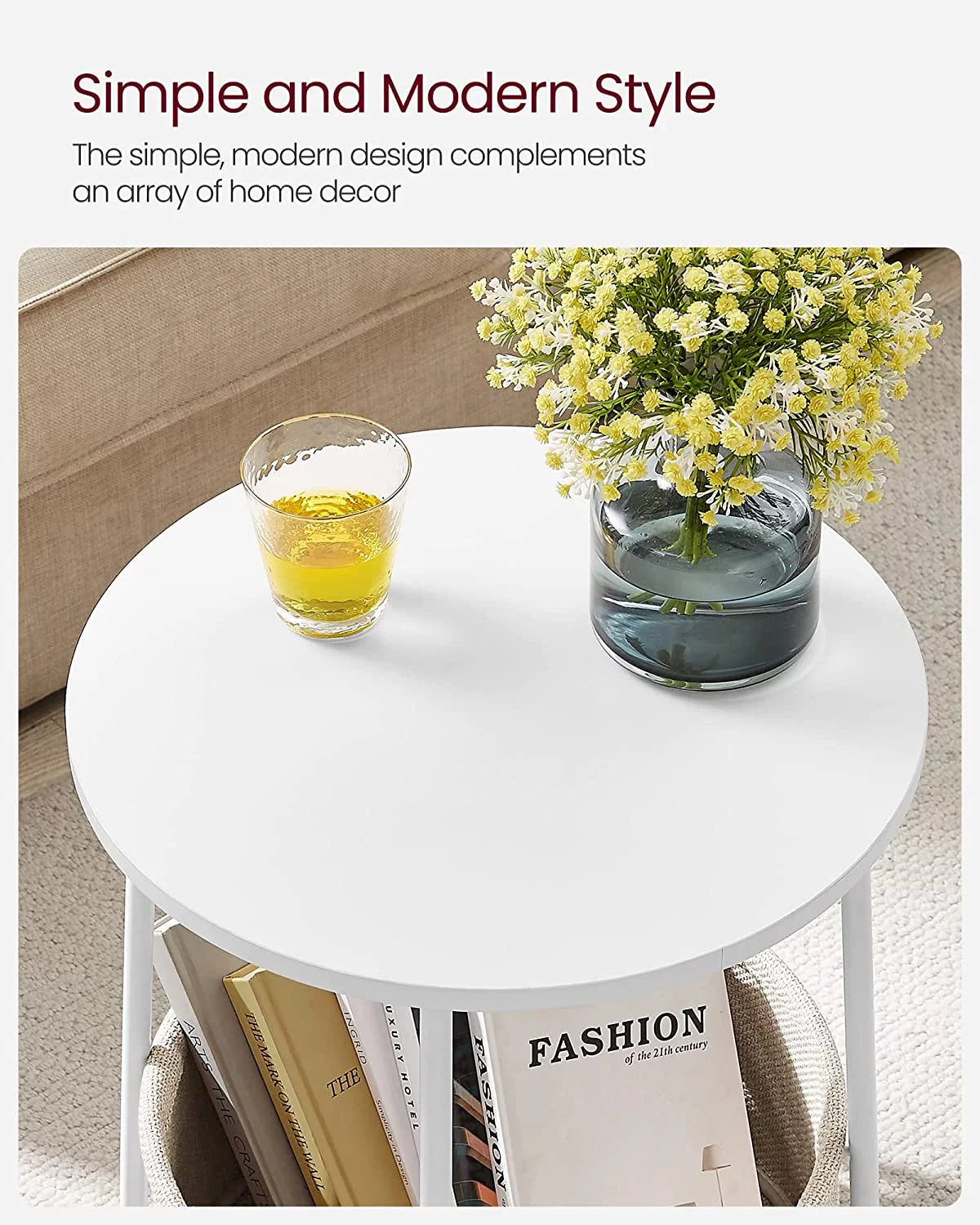 Round Side Table with Fabric Storage Basket W979444
