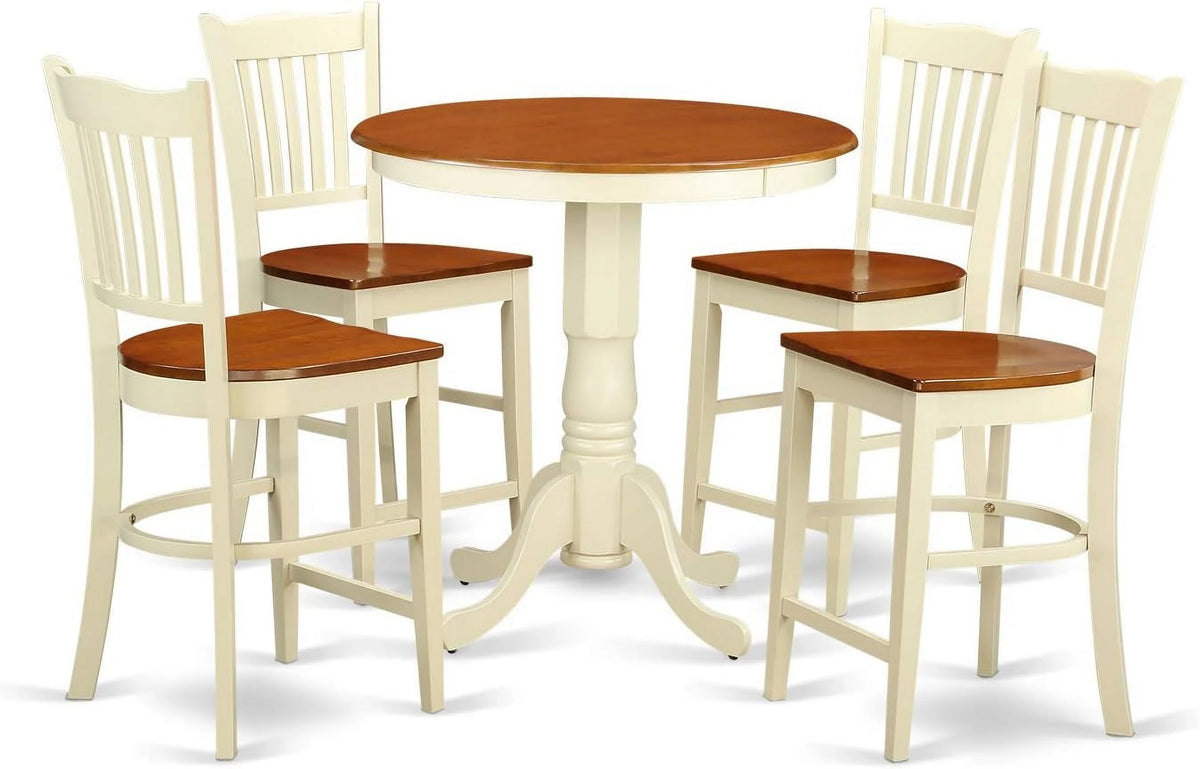 5 Piece Counter Height Dining Table Set with Round Wooden Table and 4 Chairs Y116