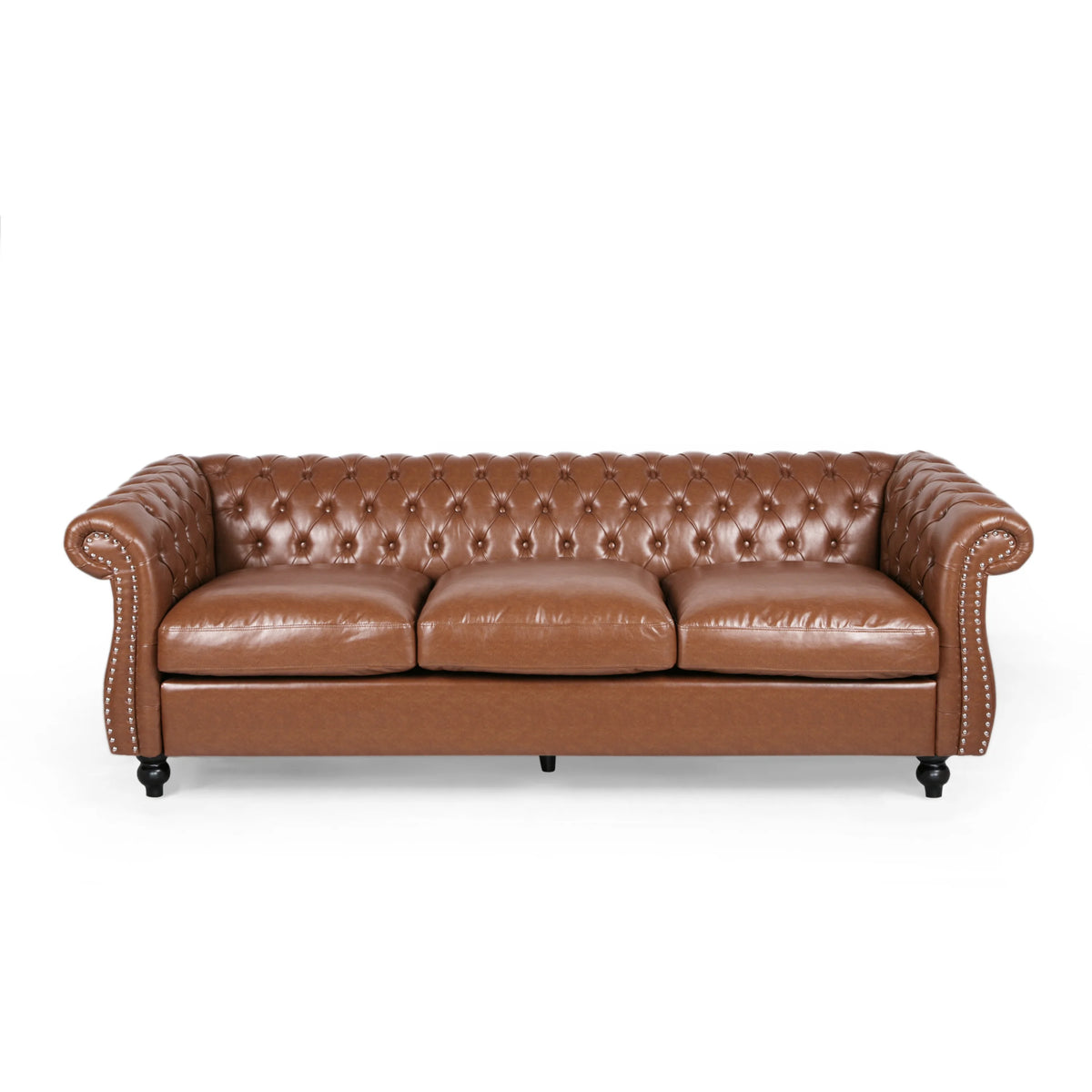 Cognac Brown Faux Leather 3 Seater Sofa H46706