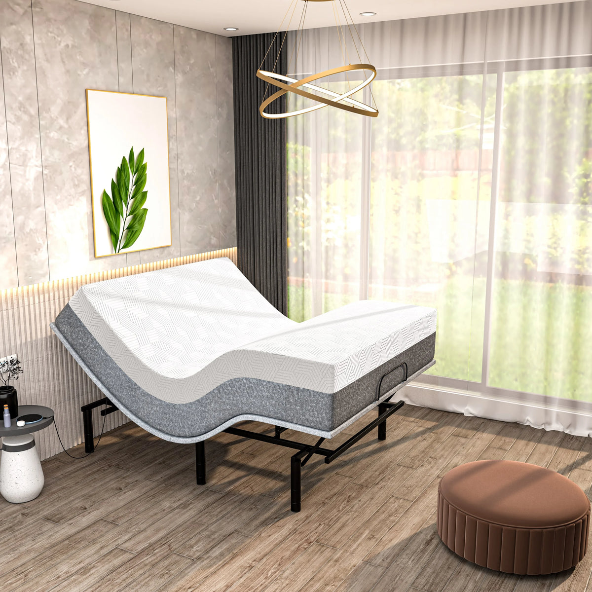 Queen Adjustable Bed Frame with 14 Mattress, Electric Massage, USB, App Control N4532