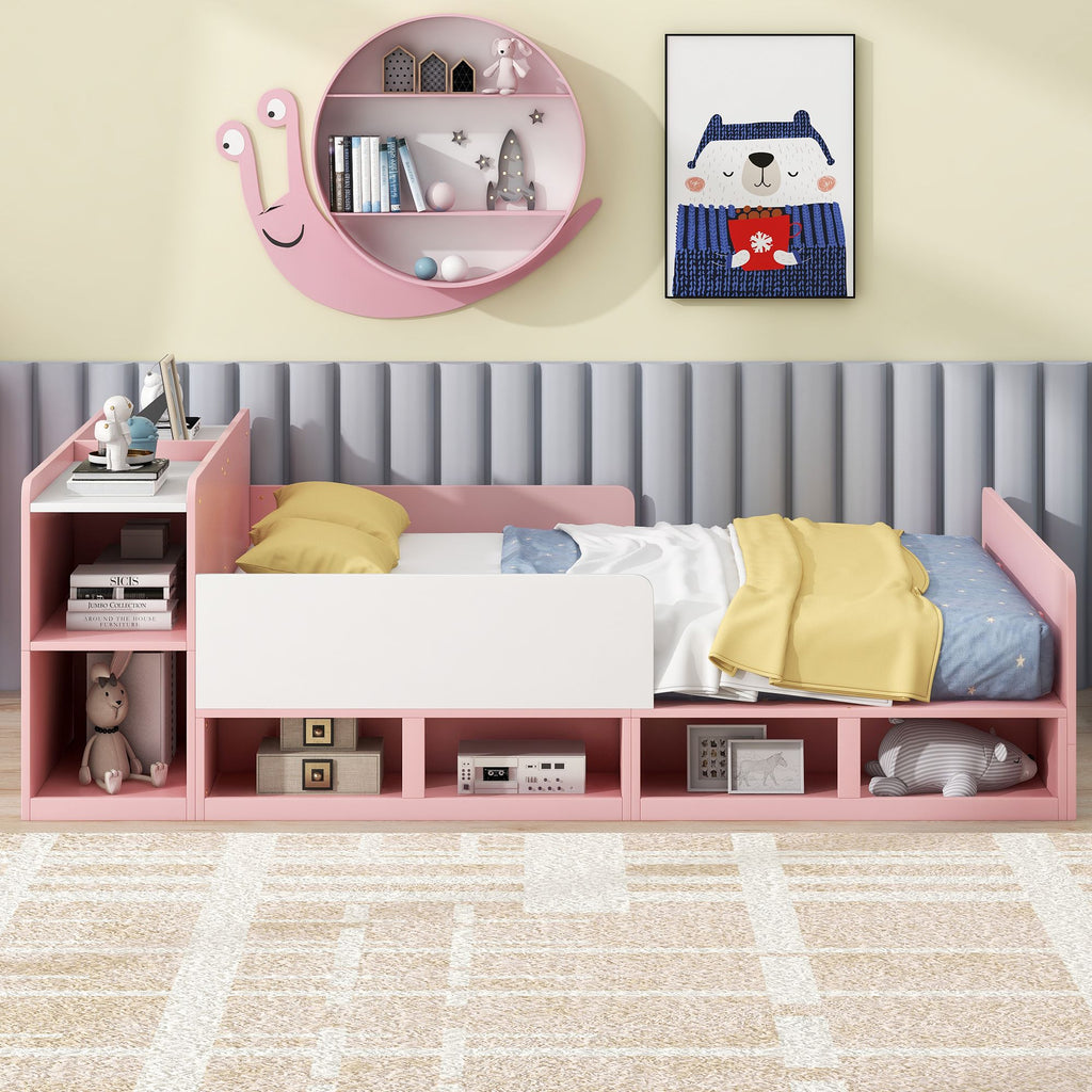 Wood Platform Bed with Storage Headboard and Cabinets F671693