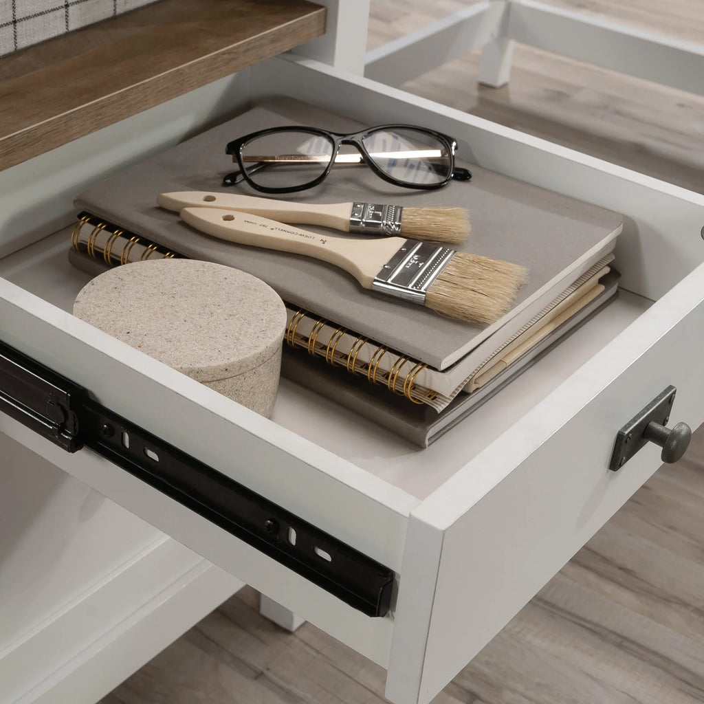 L-Shaped White Engineered Wood Desk S997915