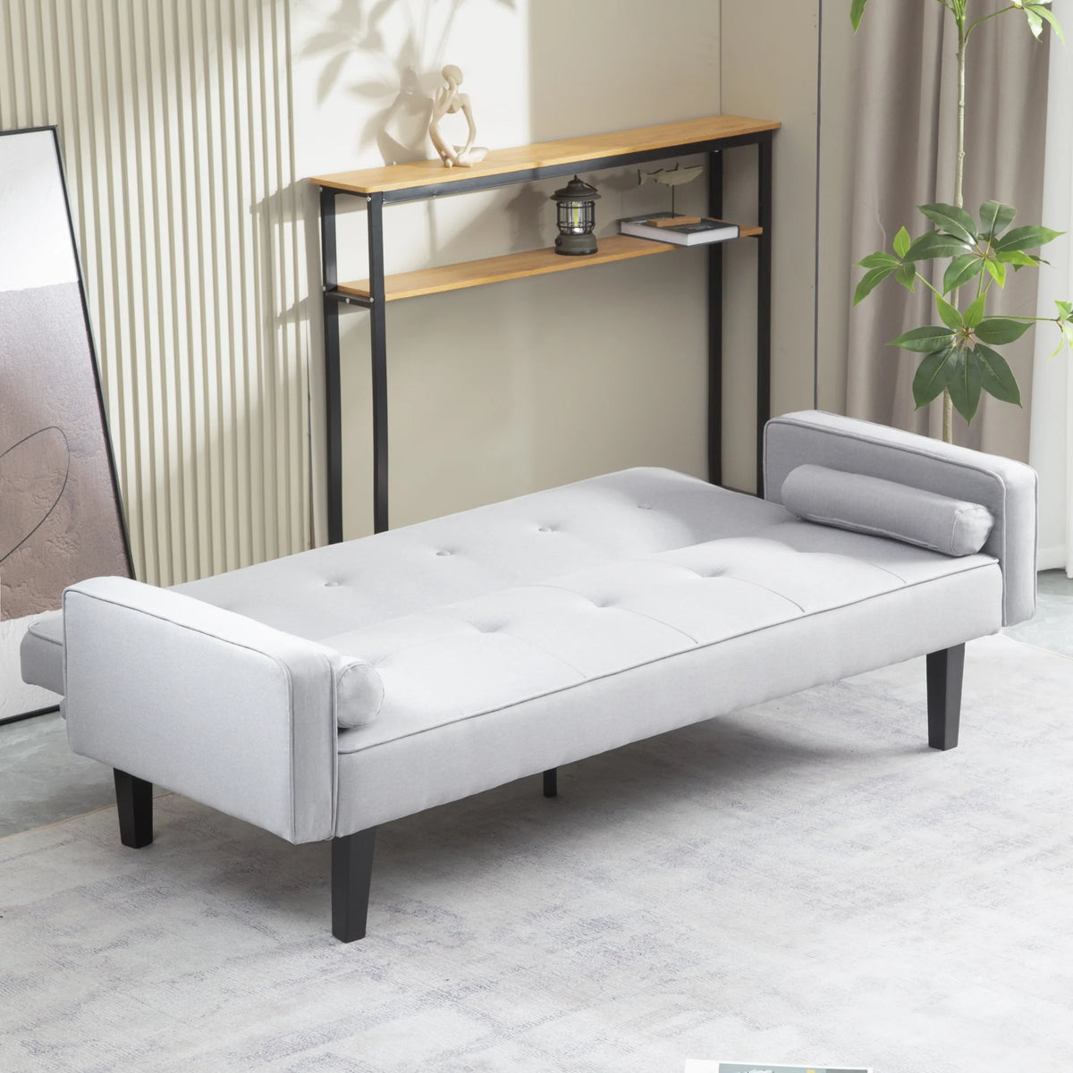 Linen Futon Sofa Bed with Armrests Y24154