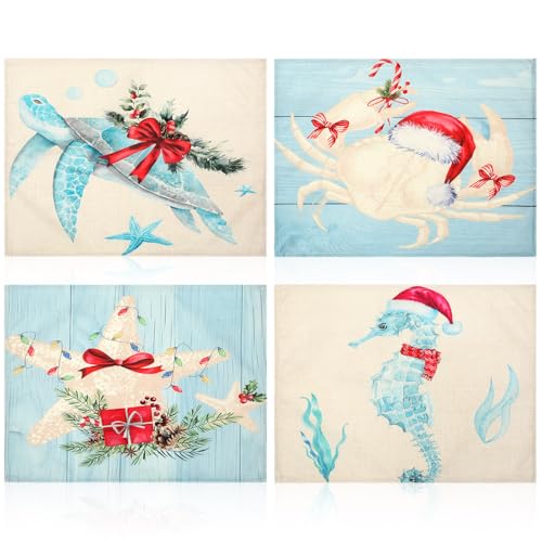 Coastal Christmas Placemats 4 Sets Linen 12 x 18 Inch P49937