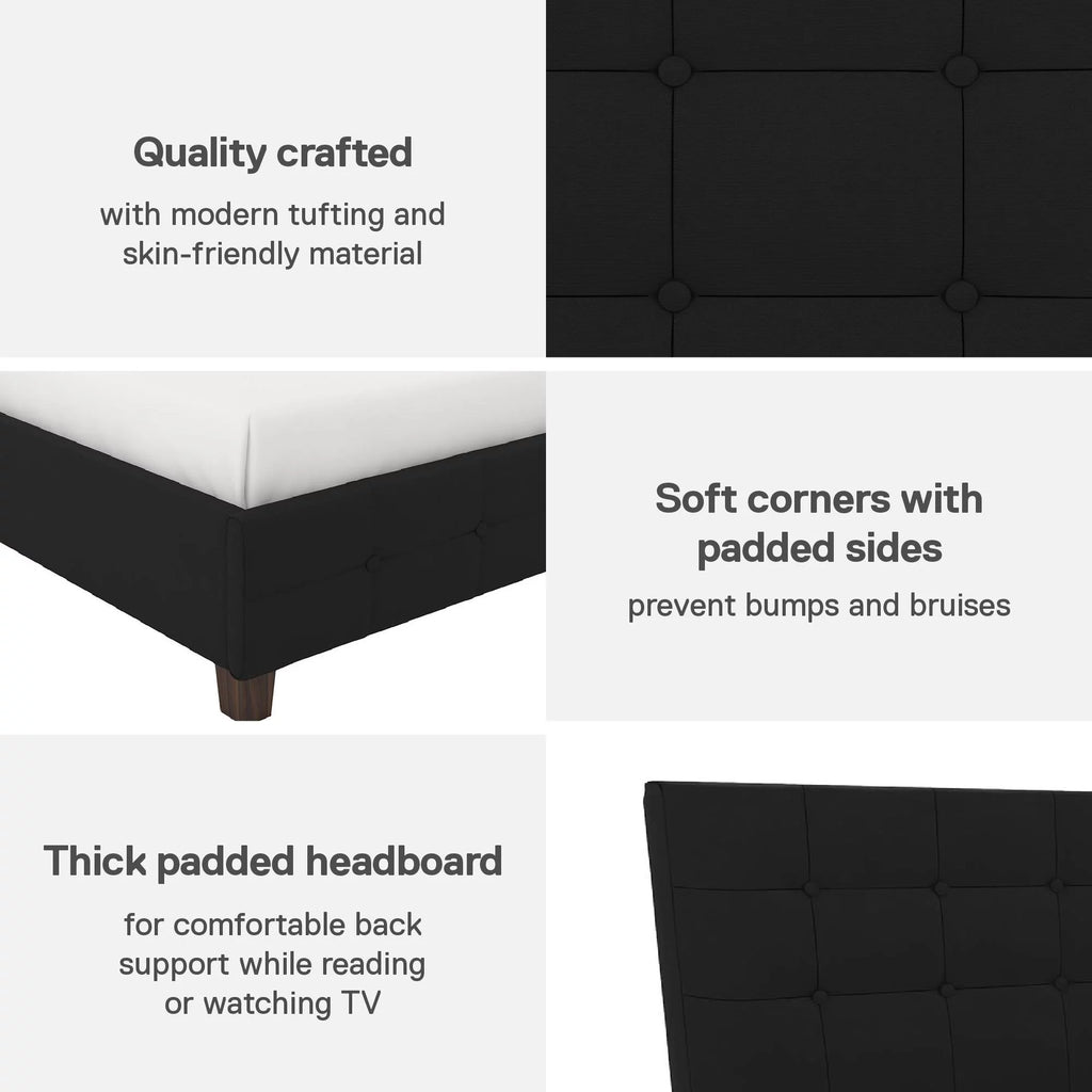 Black Linen King Upholstered Platform Bed Frame K37077