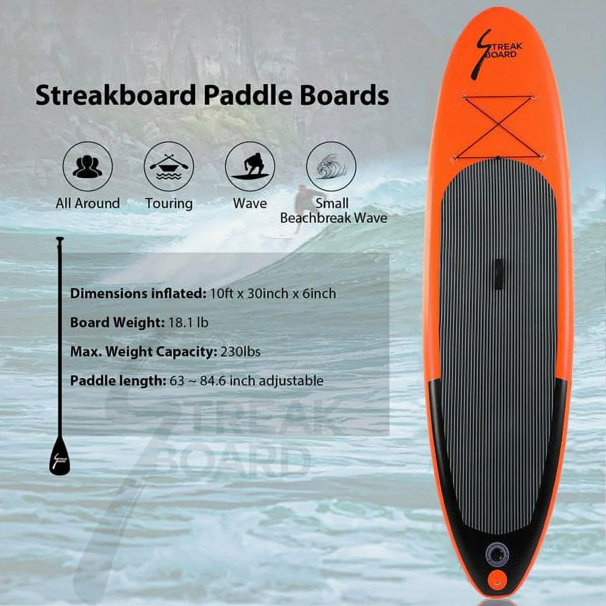 10' Inflatable Stand Up Paddle Board with Paddle, Leash, Pump & Backpack L55113
