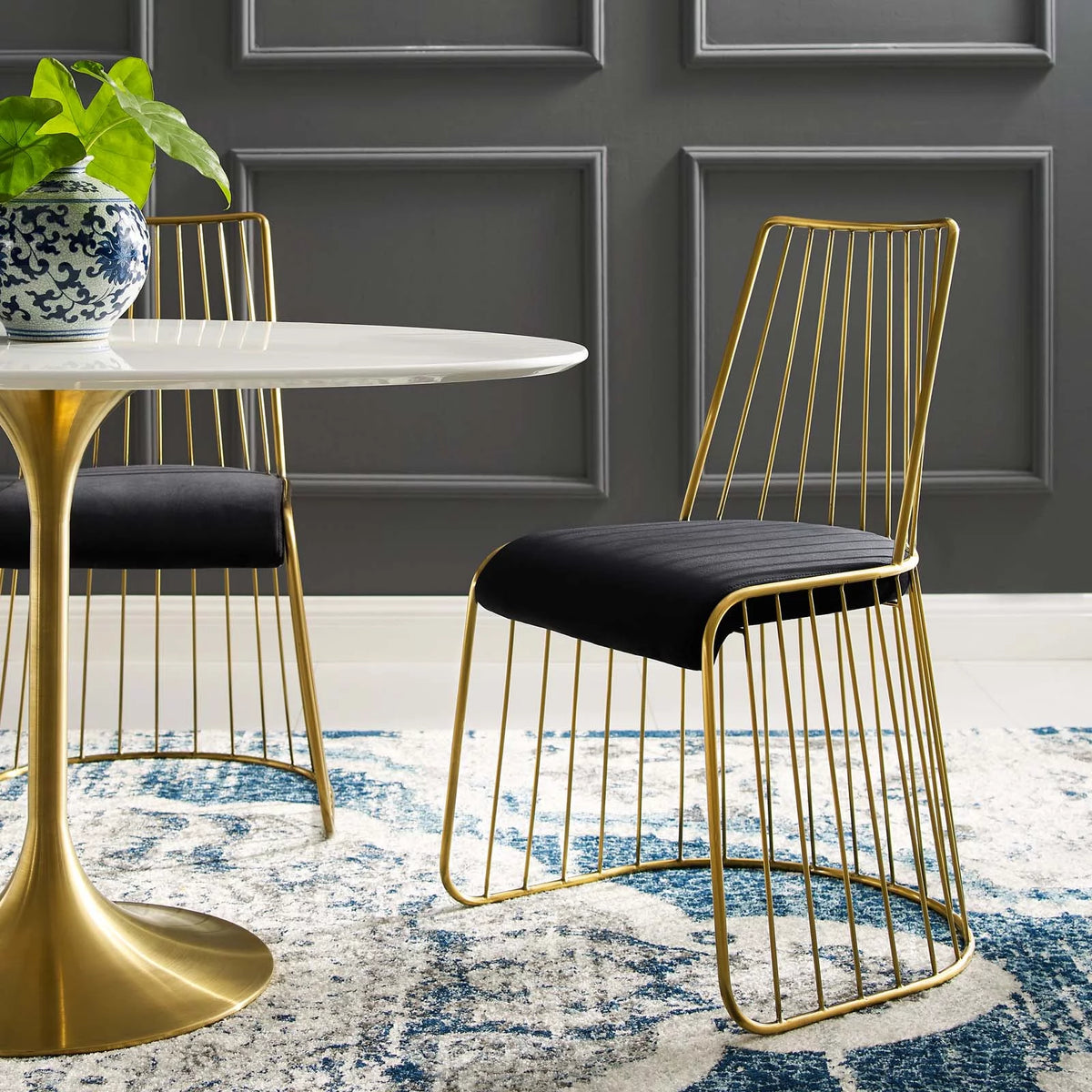Gold Stainless Steel Performance Velvet Dining Chair J804651