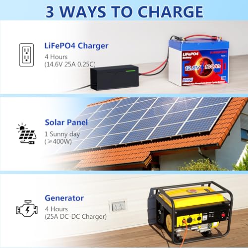 12V 100Ah Lifepo4 Battery, Bci Group 24, Built-In 100A Smart BMS I76962