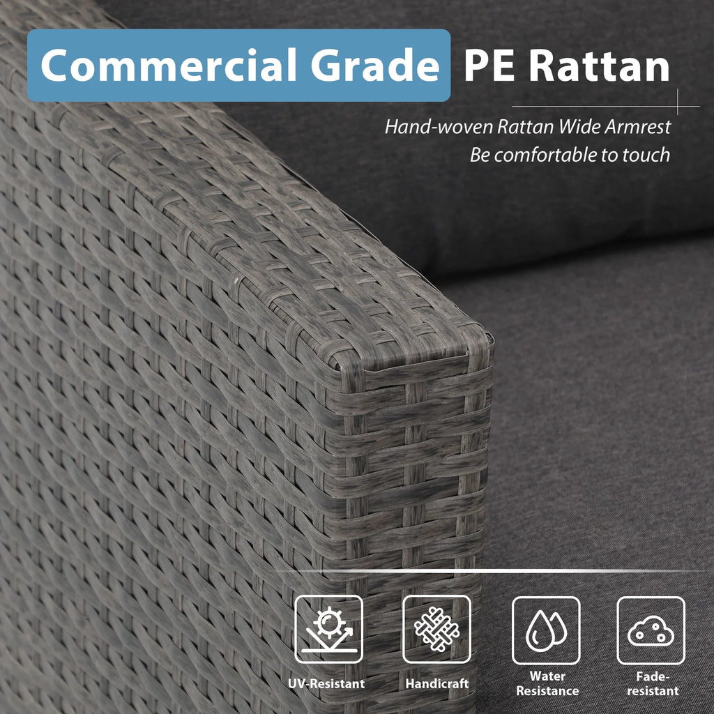 3 Pieces PE Wicker Rattan Patio Conversation Set with Cushions and Tempered Glass Coffee Table O616