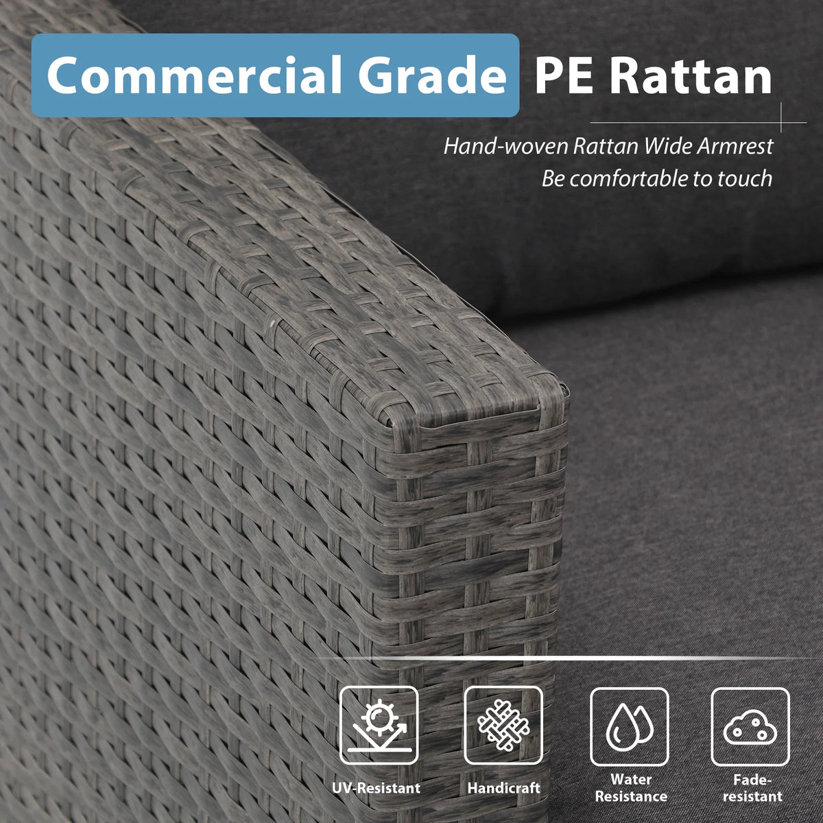 3 Pieces PE Wicker Rattan Patio Conversation Set with Cushions and Tempered Glass Coffee Table O616