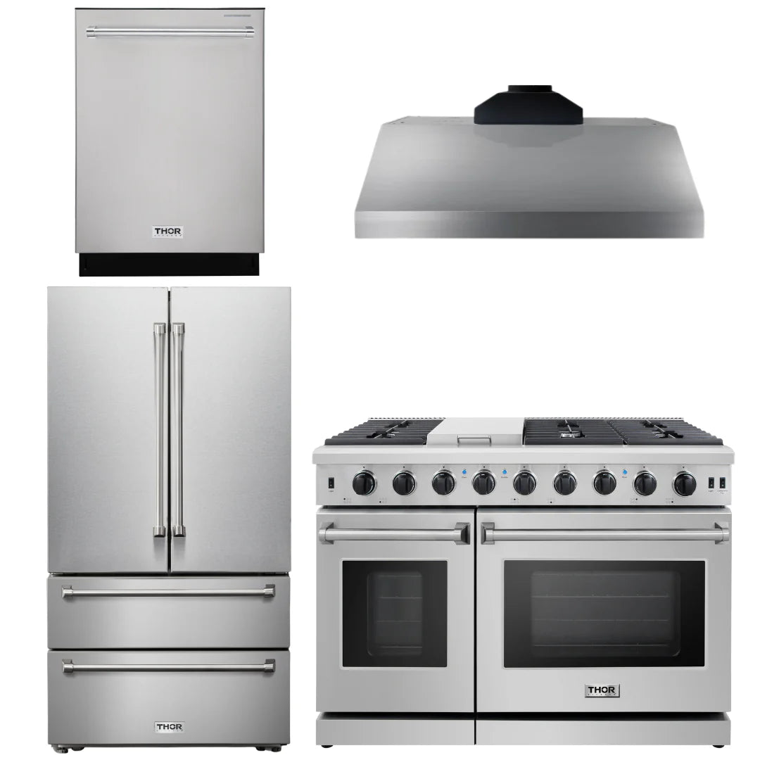 48 In. Propane Gas Range, Range Hood, Dishwasher, Refrigerator E80947