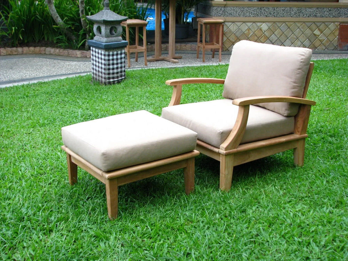 Grade-A Teak Wood 7 Piece Sofa Set with 4 Lounge Chairs, 2 Ottomans and Round Coffee Table C800612