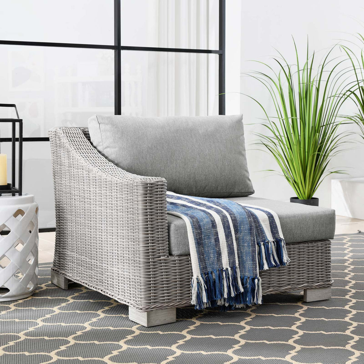 Grey Rattan Wicker Corner Chair E1549