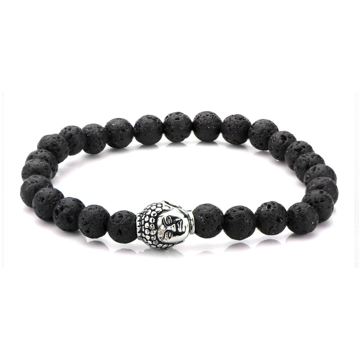 Men's Stainless Steel Black Lava Bead Buddha Bracelet G7855
