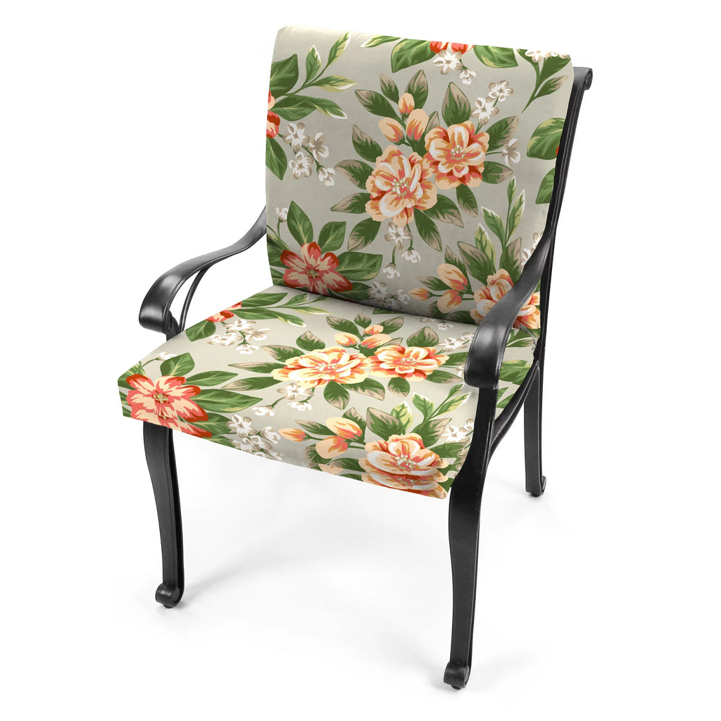 Grey Floral Rectangular Outdoor Chair Cushion with Ties G39890