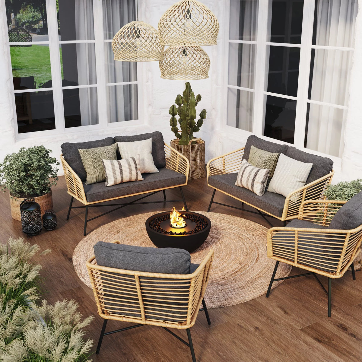 4-Piece Wicker Rattan Patio Conversation Set with Cushions A9164
