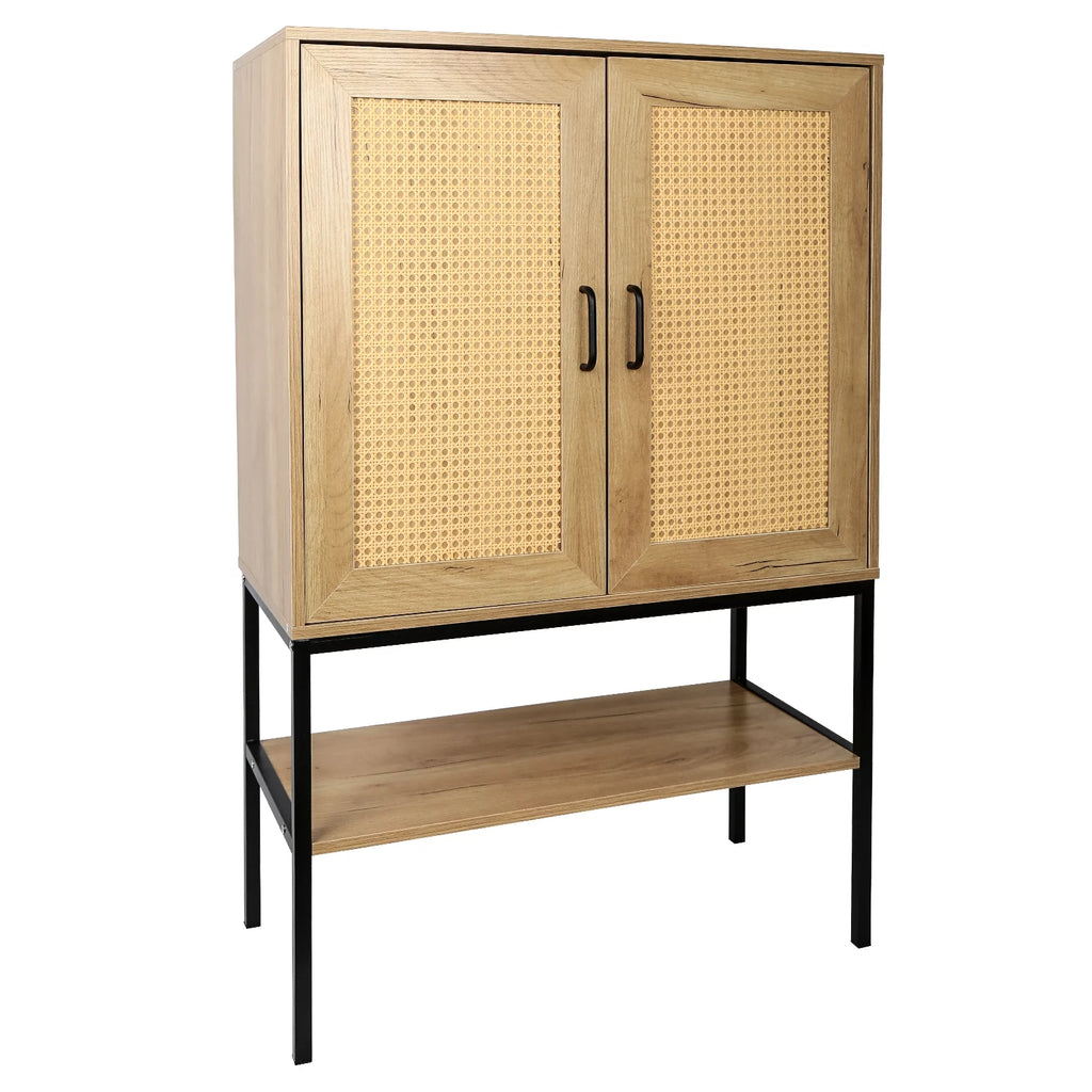 Wooden Cabinet with 2 Rattan Doors and Bottom Shelf G917