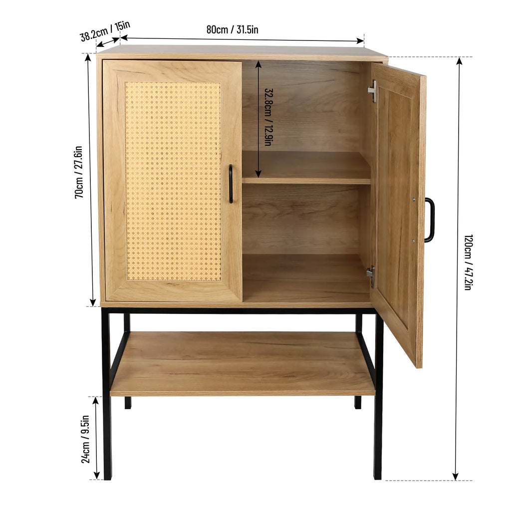Wooden Cabinet with 2 Rattan Doors and Bottom Shelf G917