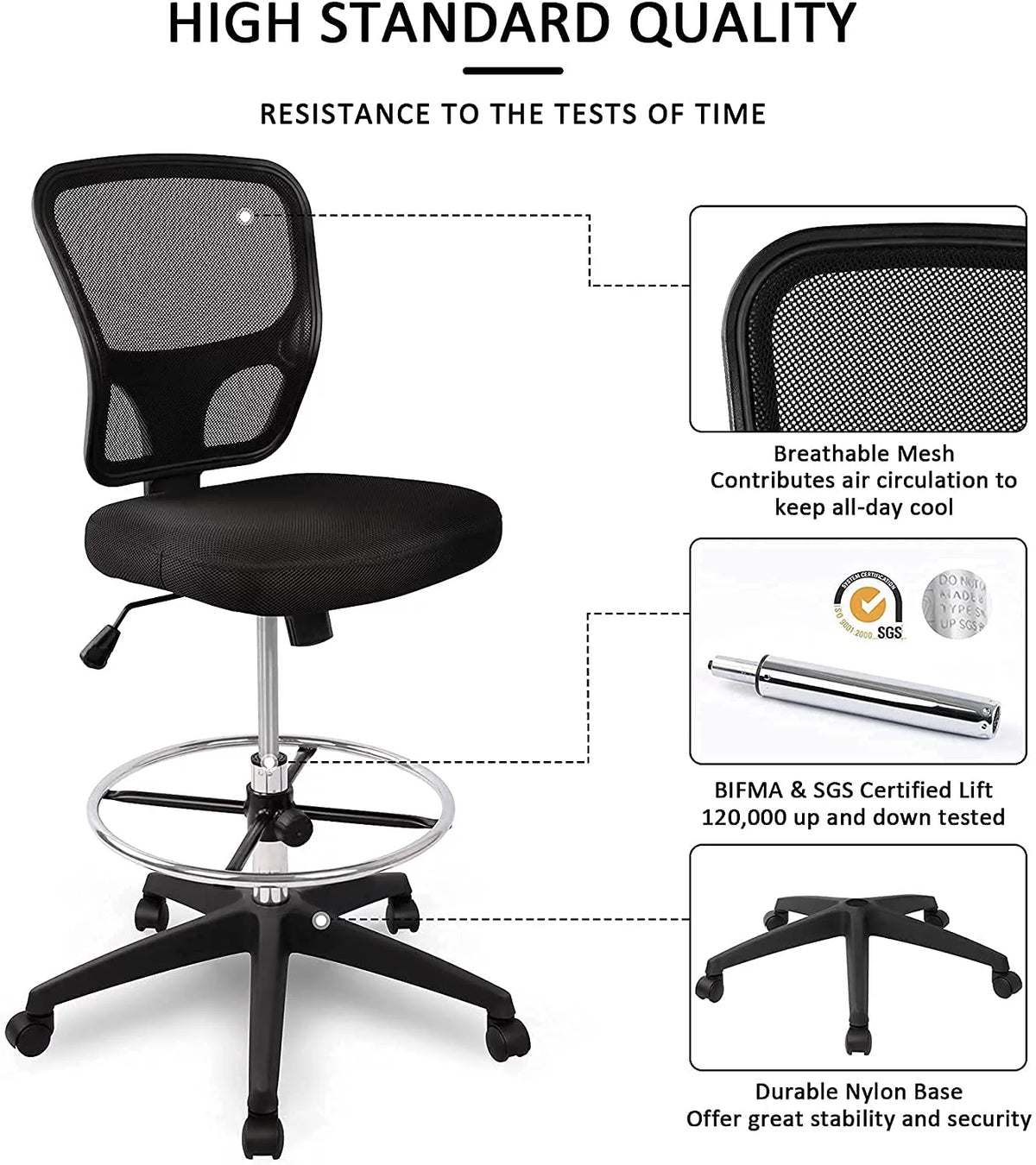 Ergonomic Height Adjustable Rolling Office Chair with Foot Ring L715