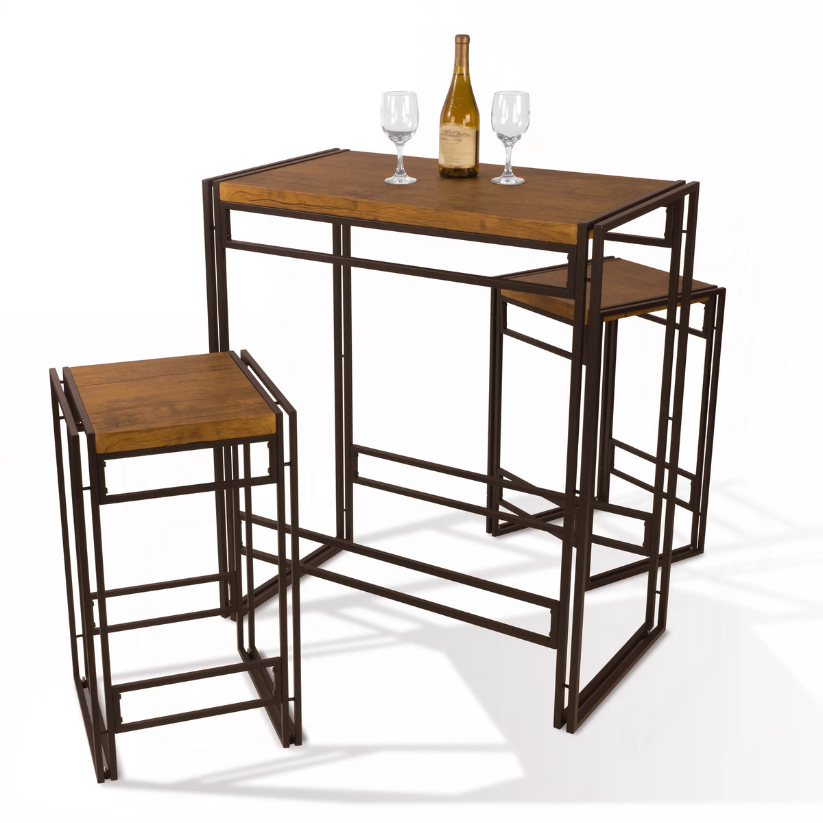 Bar Height 3 Piece Woodgrain Black Dining Table Set J2017
