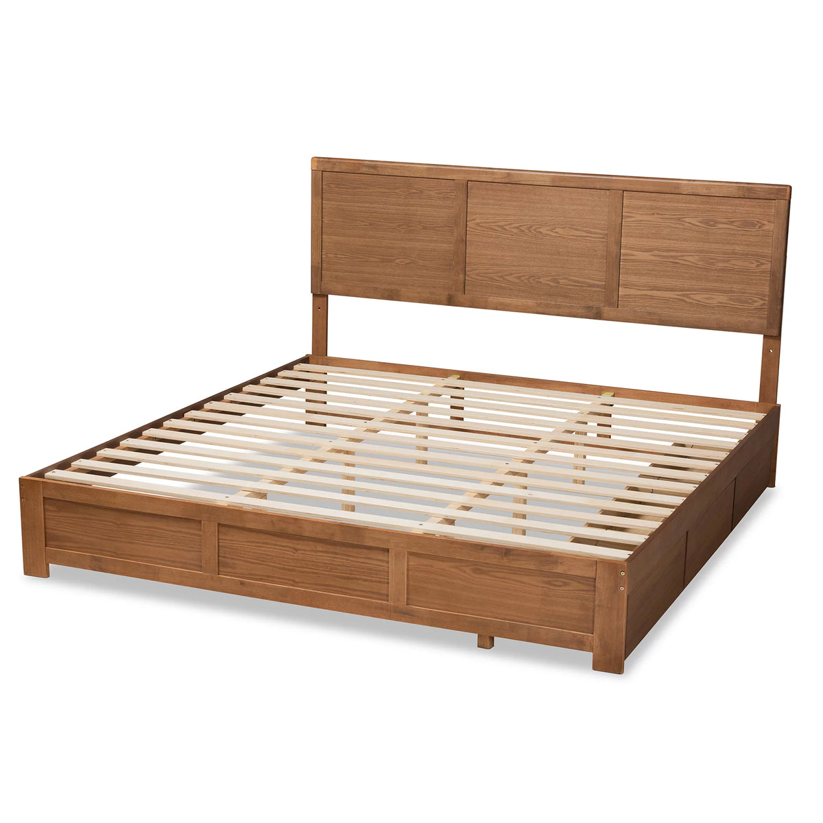King Ash Walnut Wood Storage Platform Bed F2058