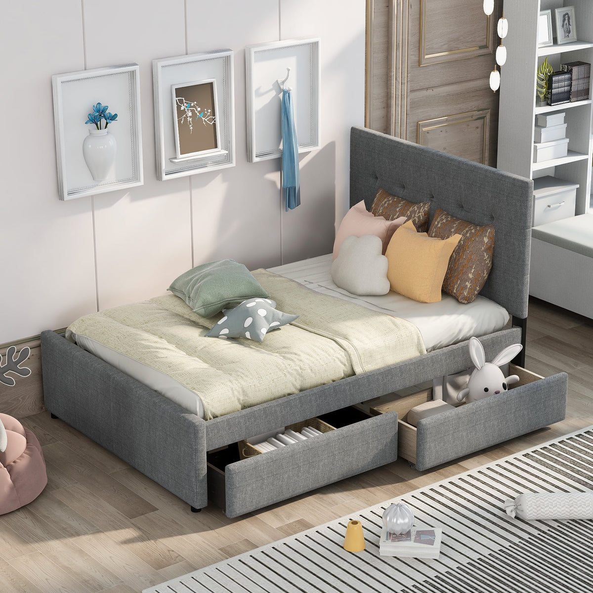 Full Size Upholstered Platform Bed with Two Storage Drawers U911565