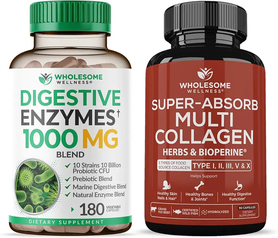 Digestive Enzymes 1000MG Prebiotics Probiotics Multi Collagen Pills Bundle S604