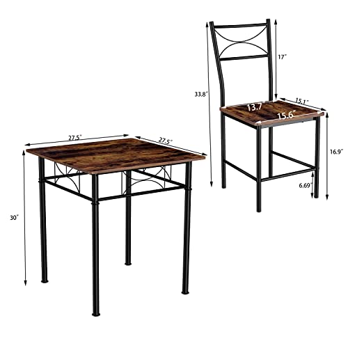 3-Piece Iron Wood Square Table Set with 2 Chairs E48133
