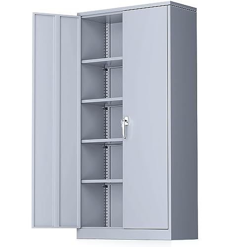 72" Black Locking Steel Storage Cabinet with 4 Adjustable Shelves Z450