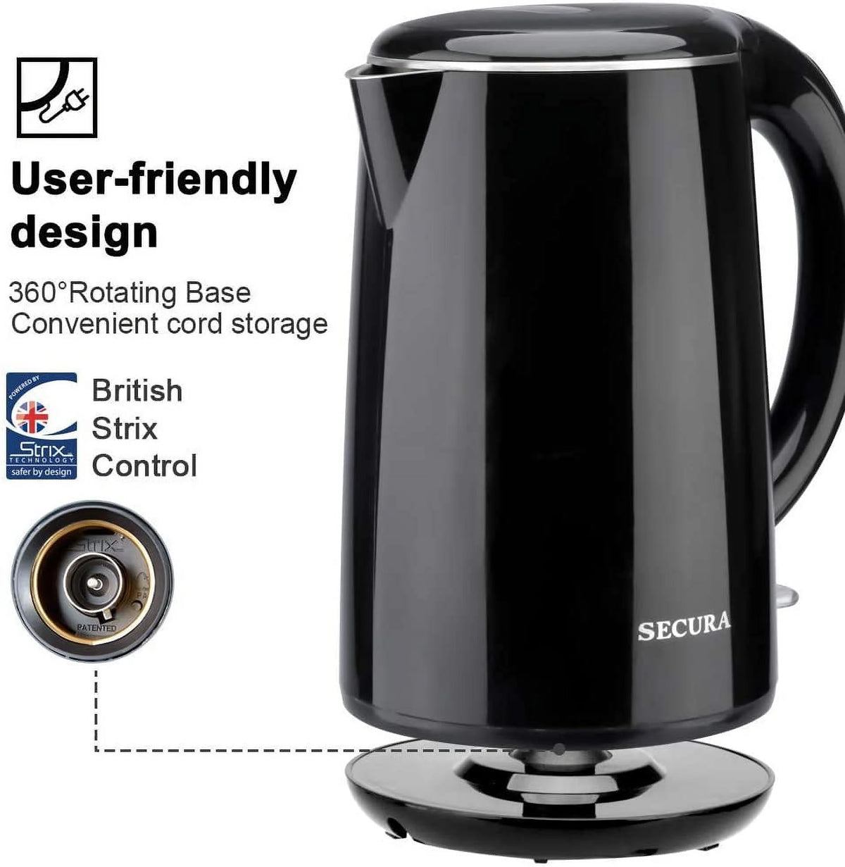 Stainless Steel Double Wall Electric Water Kettle 1.8 Quart P8122