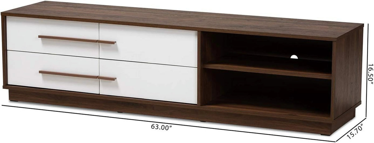 Two-Tone White And Walnut 4-Drawer Wood TV Stand S723