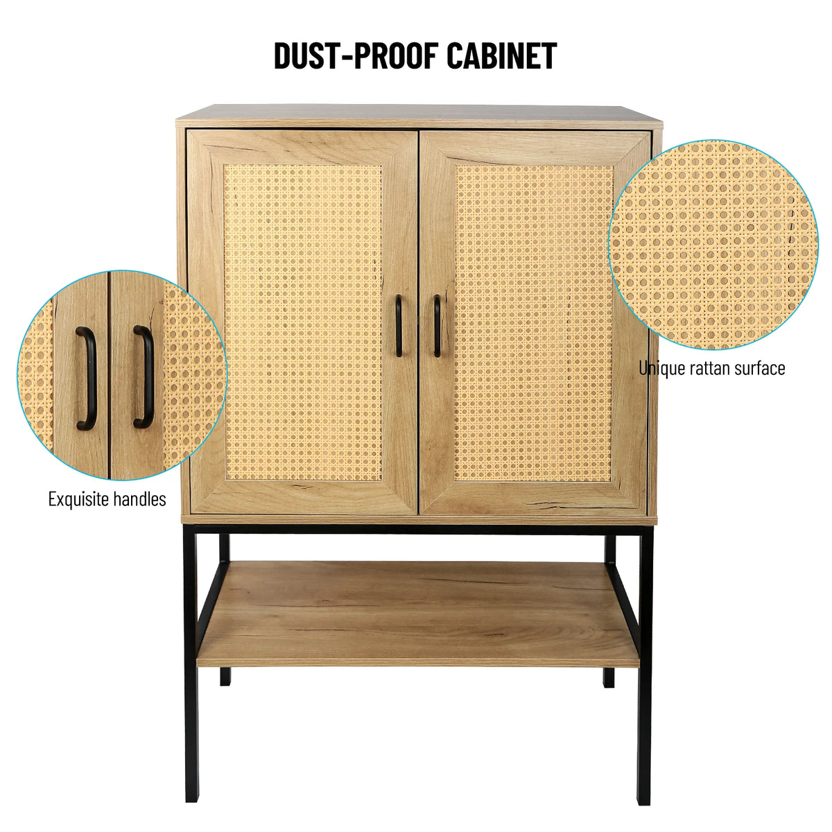 Wooden Cabinet with 2 Rattan Doors and Bottom Shelf G917