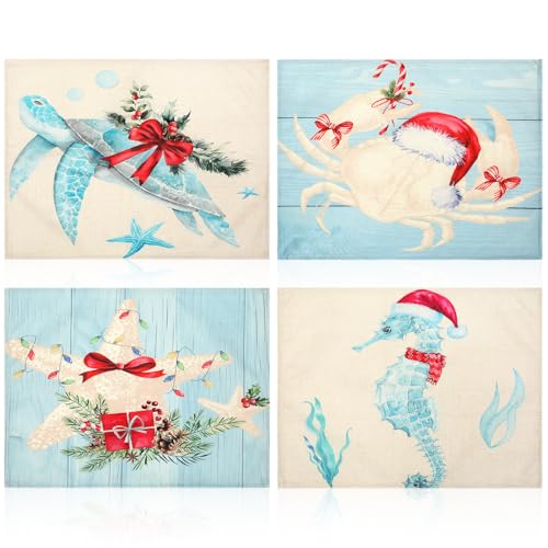 Coastal Christmas Placemats 4 Sets Linen 12 x 18 Inch P49937