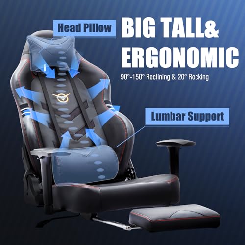 Big and Tall Gaming Chair with Footrest Ergonomic High Back Reclining H1086