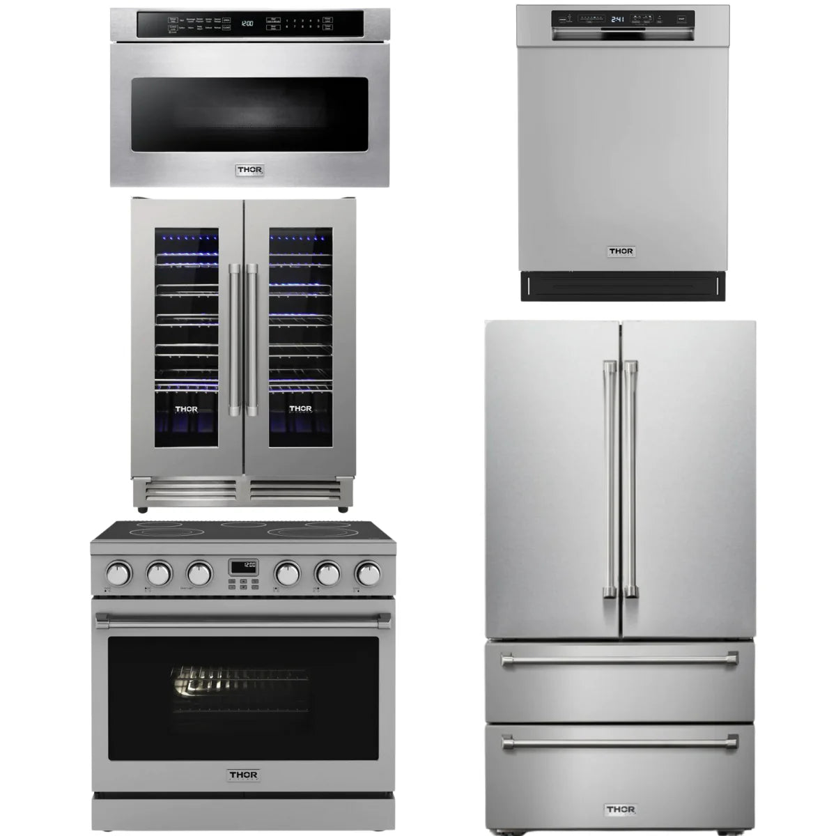 36 Electric Range, Refrigerator, Dishwasher, Microwave and Wine Cooler Q3331