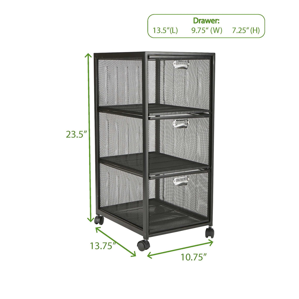 Rolling Utility Cart with 3 Drawers, Black Y9943