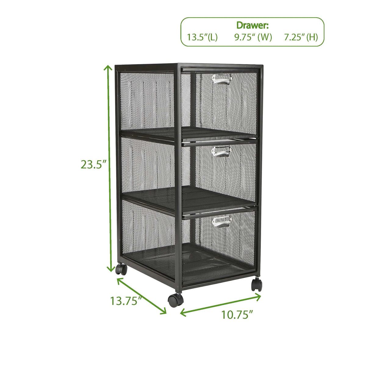 Rolling Utility Cart with 3 Drawers, Black Y9943