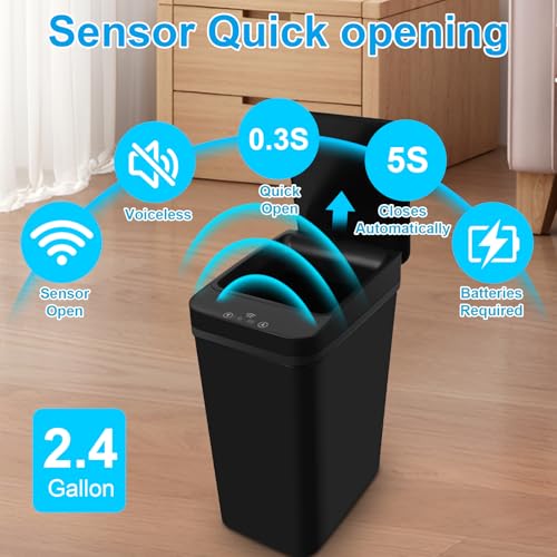 2 Pack 2.4 Gallon Black Touchless Trash Can N1152