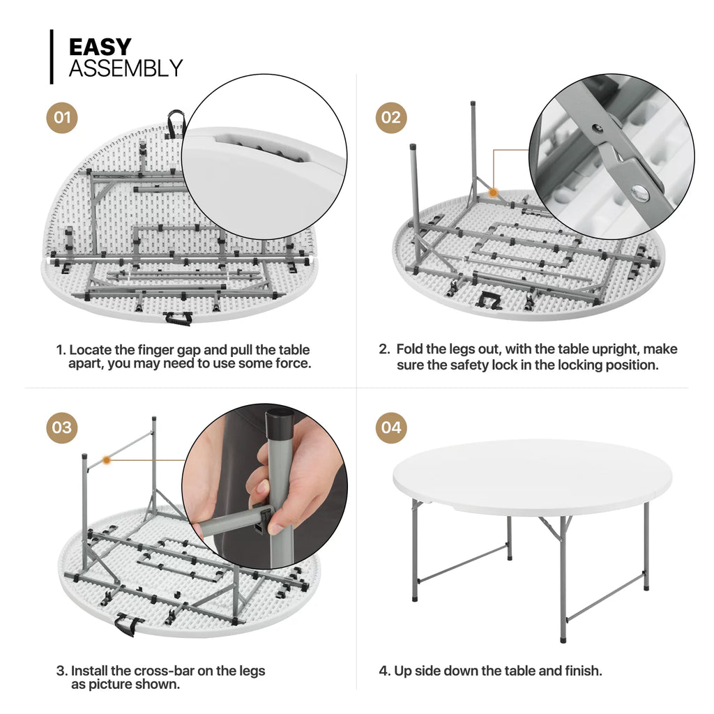 5Ft White Bi-Fold Plastic Table Set of 5 U71835
