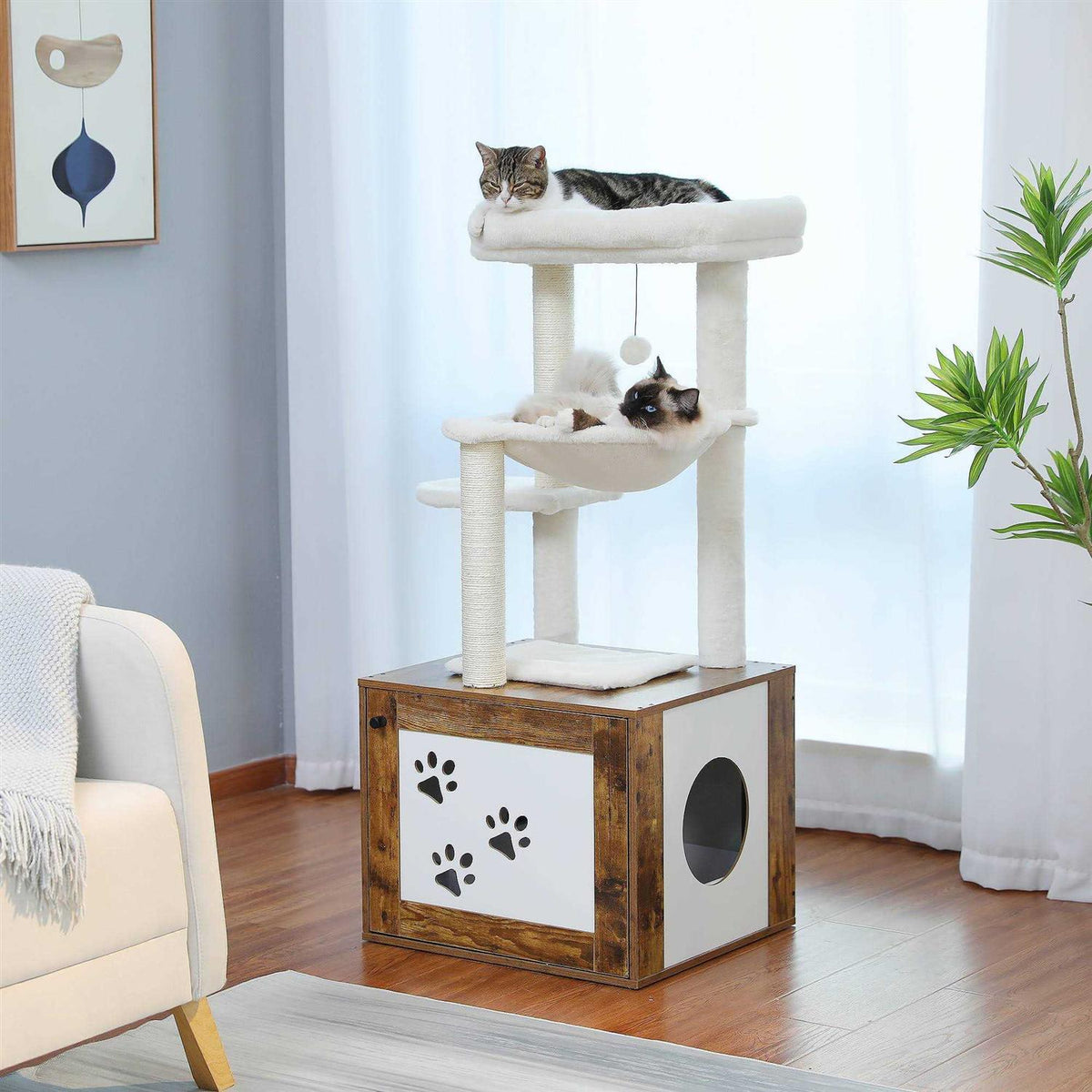 Cat Tree with Litter Box Enclosure and Scratching Posts N578