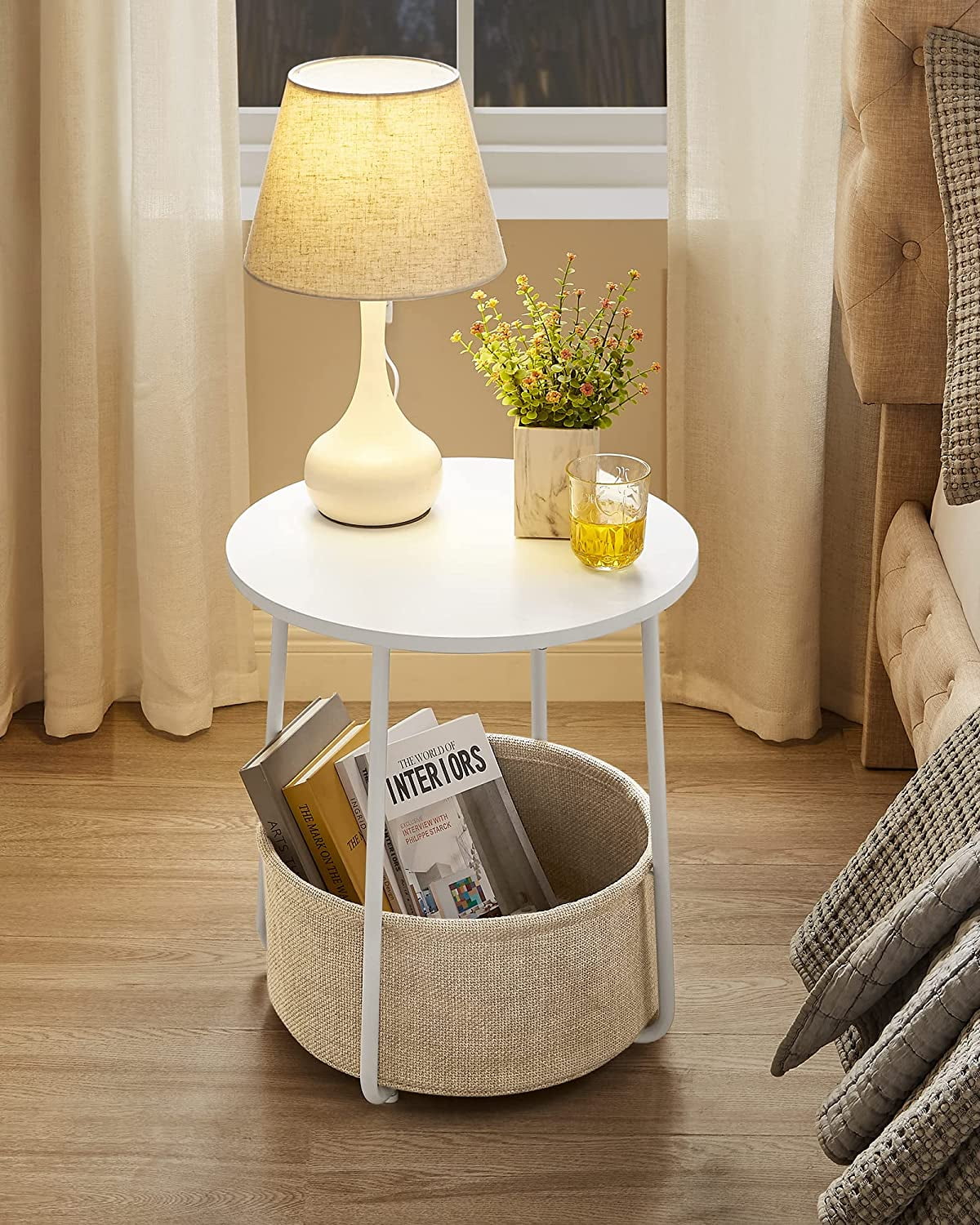 Round Side Table with Fabric Storage Basket W979444