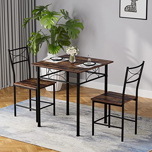 3-Piece Iron Wood Square Table Set with 2 Chairs E48133