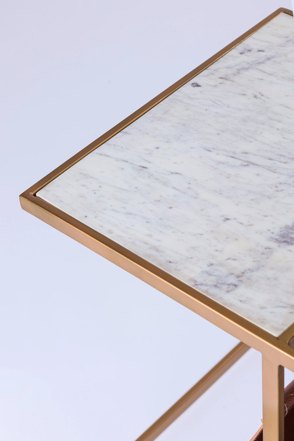 Marble Top Side Table with Magazine Sling D19149