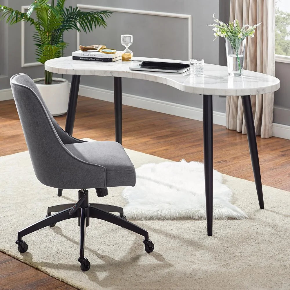 White Marble Desk and Gray Upholstered Chair Set H568