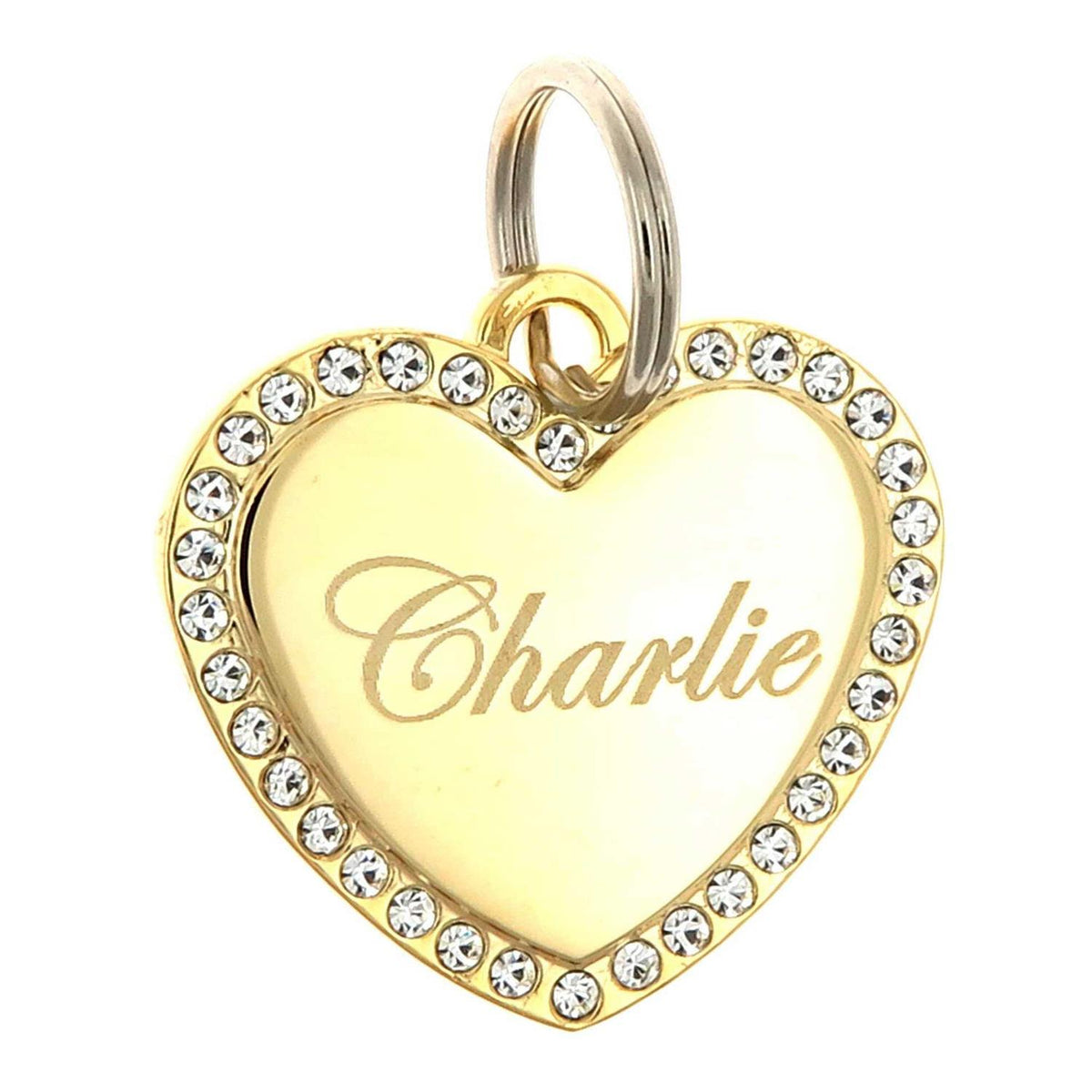 Custom Engraved Gold-Plated Heart Rhinestones Pet ID Tag G5867