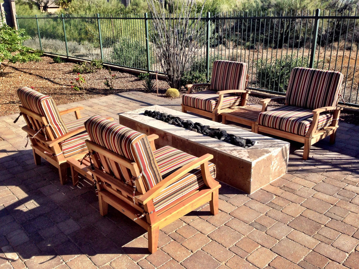 Grade-A Teak Wood 7 Piece Sofa Set with 4 Lounge Chairs, 2 Ottomans and Round Coffee Table C800612