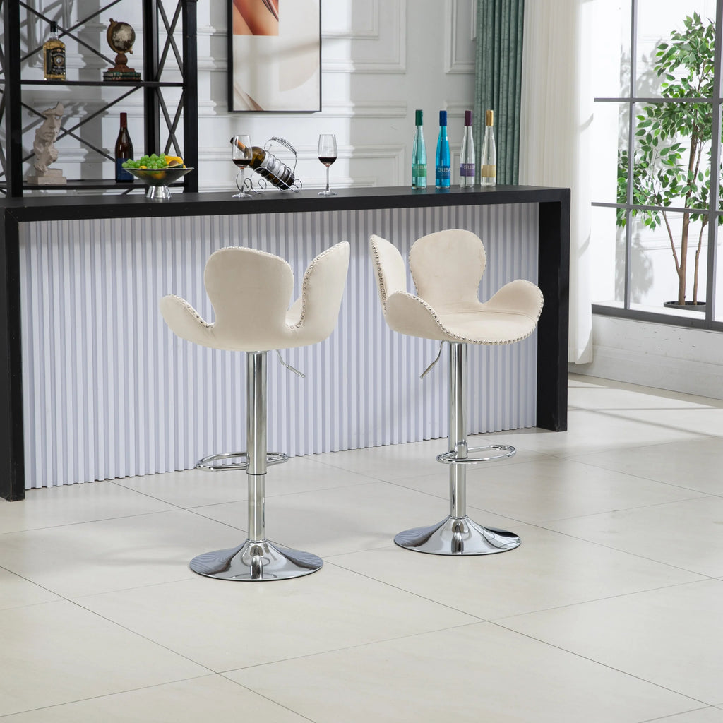 Beige Set of 2 Bar Stools with Back and Footrest N5075
