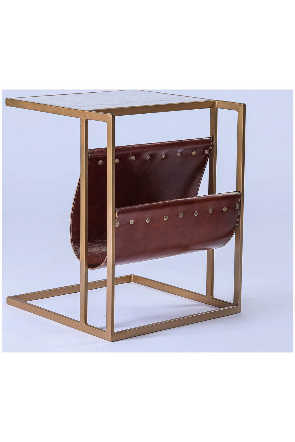 Marble Top Side Table with Magazine Sling D19149