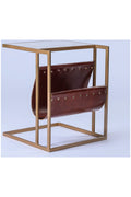 Marble Top Side Table with Magazine Sling D19149